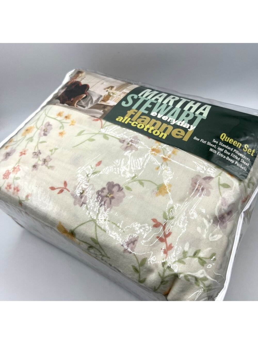 Martha Stewart Queen Flannel Sheet Set Spring Flowers Vintage Kmart 2001